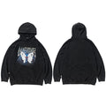 Men's Hip Hop Hoodie Sweatshirt Lightning Butterfly Streetwear Hoodie Retro Vintage Washed Black Hooded Pullover Harajuku