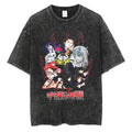 Huge Anime Flat Print Couple T-Shirt Washed Black Streetwear