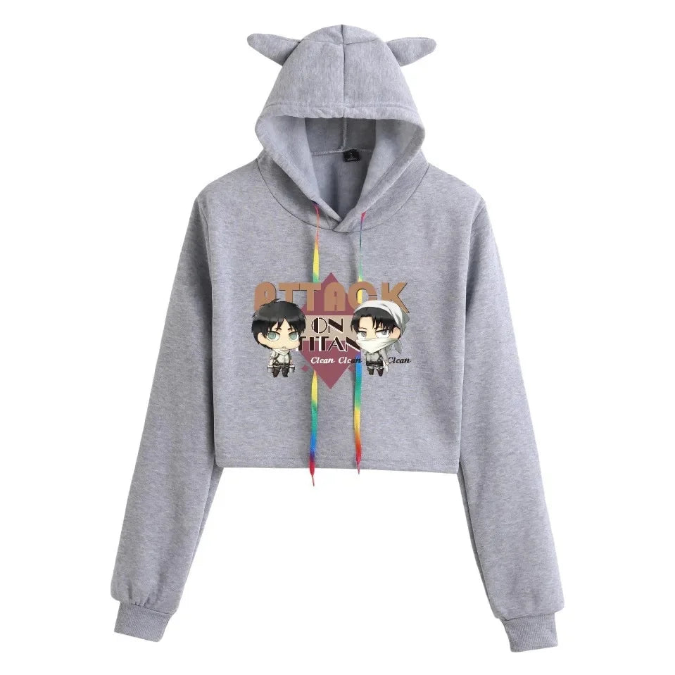 Spring Autumn Hoodie Attack on Titan Print Oversize Crew Neck Pullover Women's Sweatshirt Polyester Fiber Full Sleeve