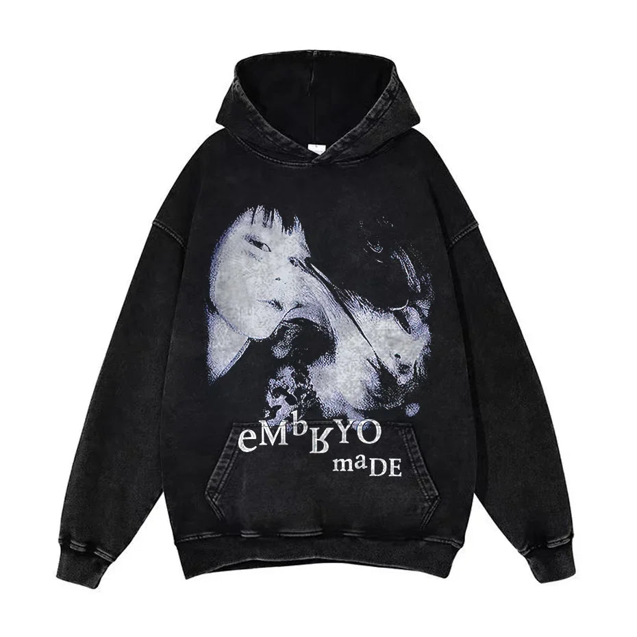 Anime Pain Graphic Hoodie Men's Retro Washed Harajuku Streetwear