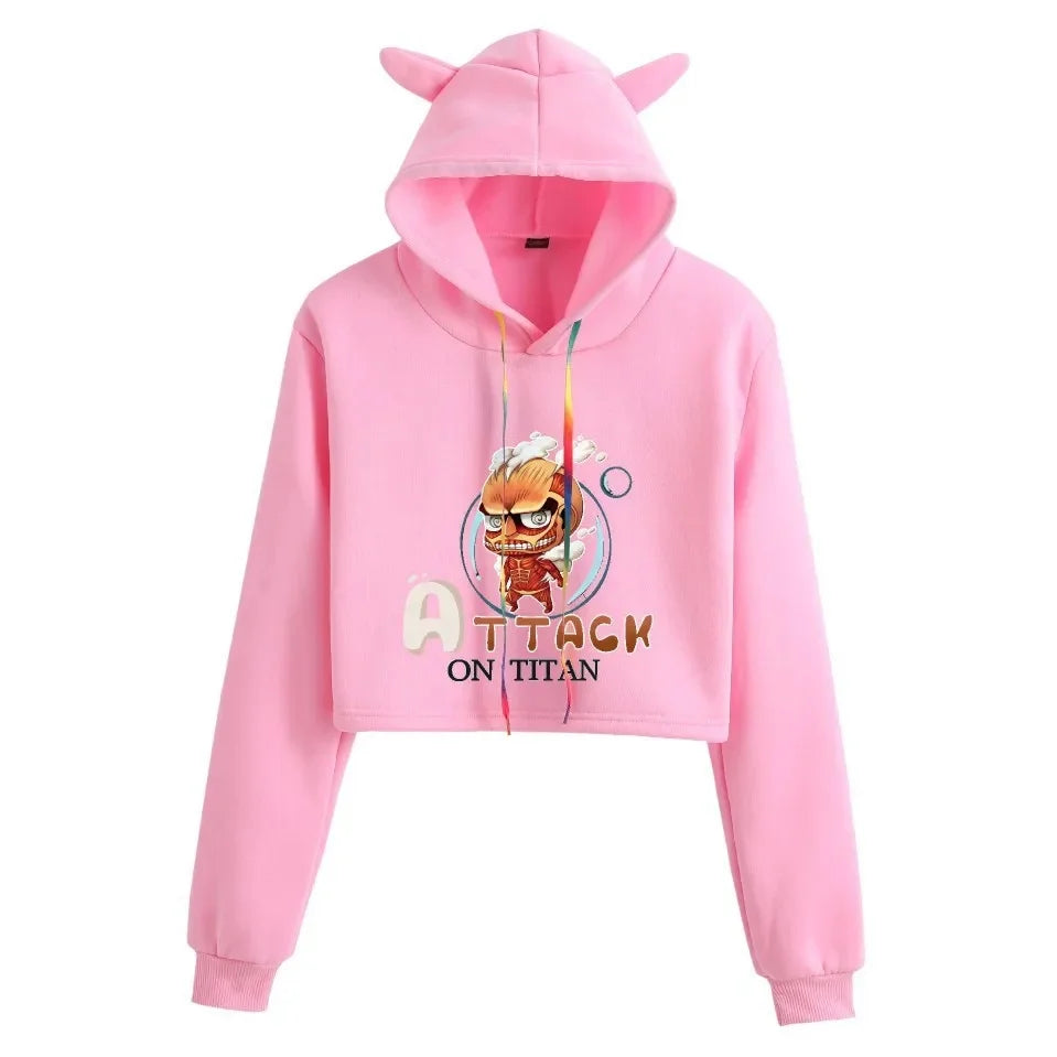 Spring Autumn Hoodie Attack on Titan Print Oversize Crew Neck Pullover Women's Sweatshirt Polyester Fiber Full Sleeve