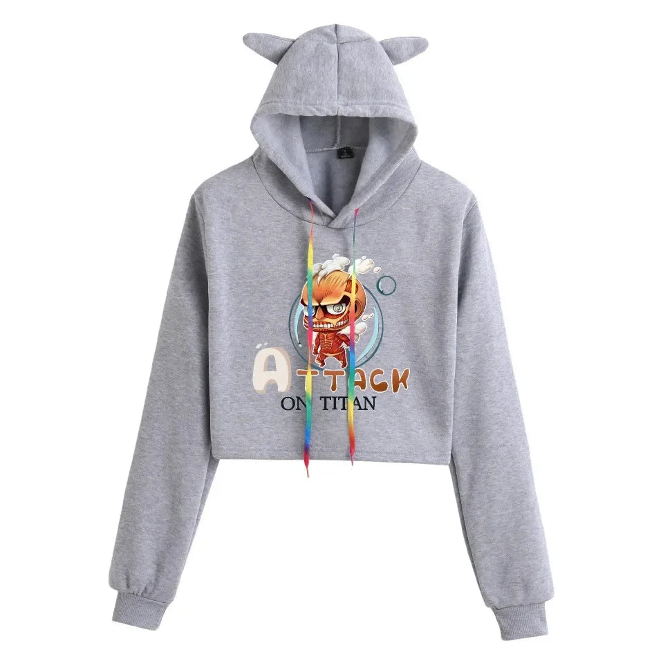 Spring Autumn Hoodie Attack on Titan Print Oversize Crew Neck Pullover Women's Sweatshirt Polyester Fiber Full Sleeve