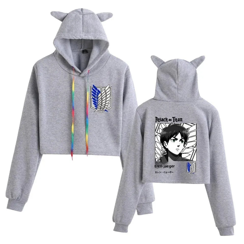 Spring Autumn Hoodie Attack on Titan Print Oversize Crew Neck Pullover Women's Sweatshirt Polyester Fiber Full Sleeve