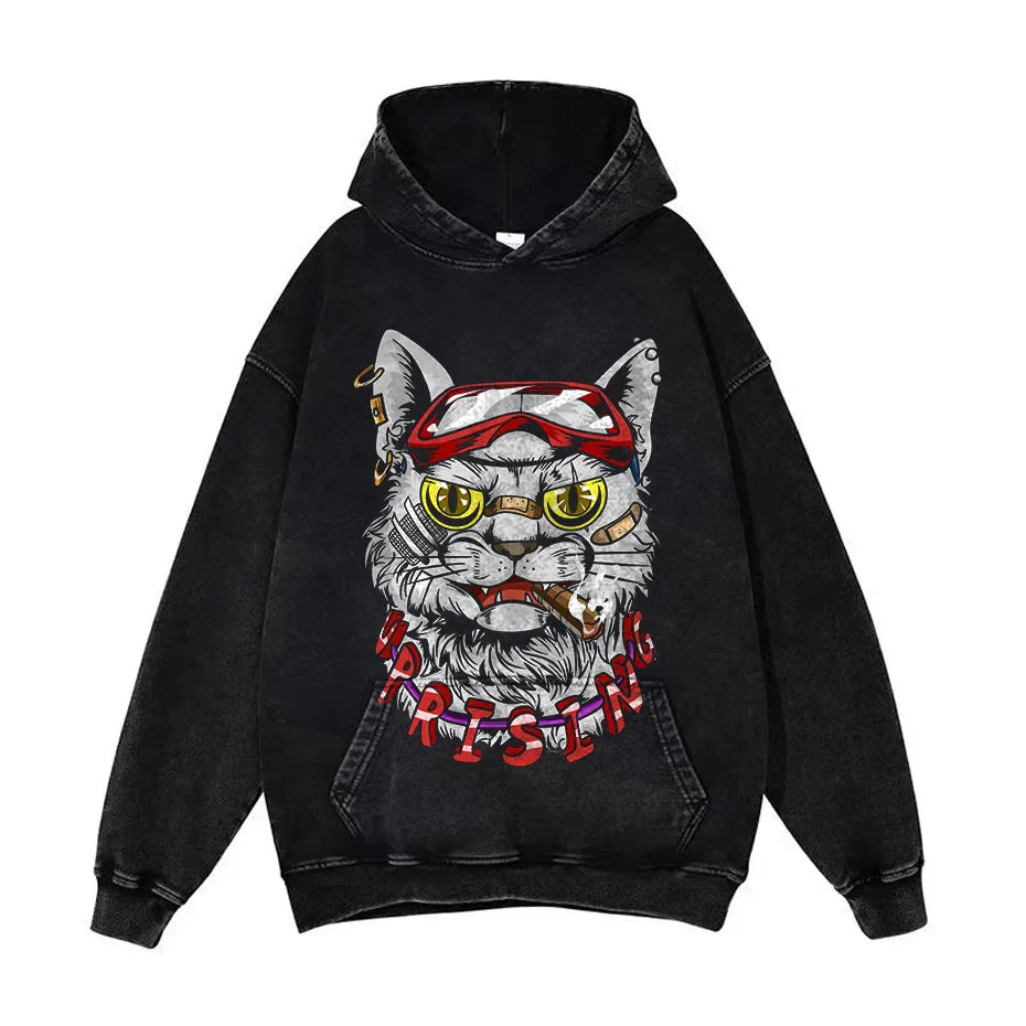 Anime Pain Graphic Hoodie Men's Retro Washed Harajuku Streetwear