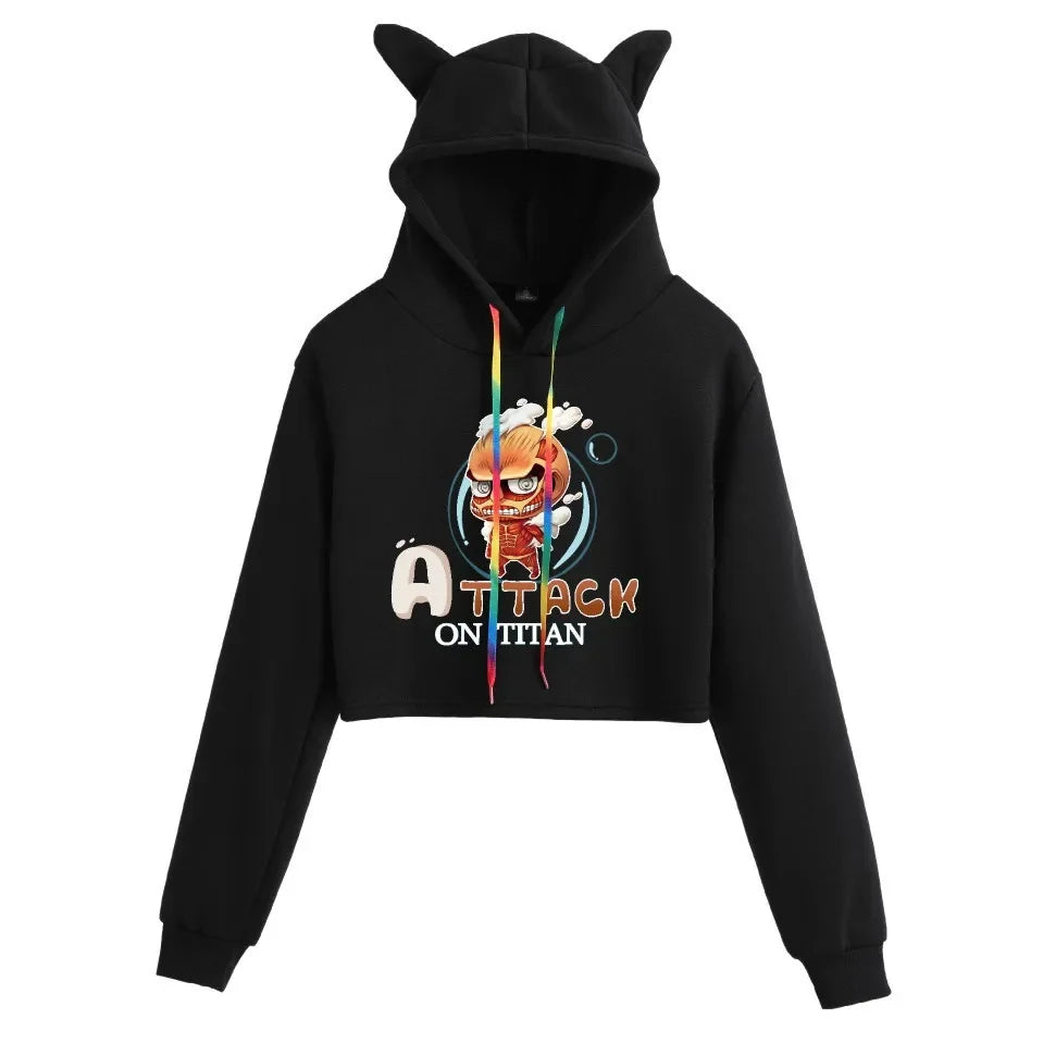 Spring Autumn Hoodie Attack on Titan Print Oversize Crew Neck Pullover Women's Sweatshirt Polyester Fiber Full Sleeve