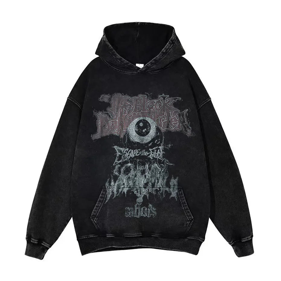 Anime Pain Graphic Hoodie Men's Retro Washed Harajuku Streetwear