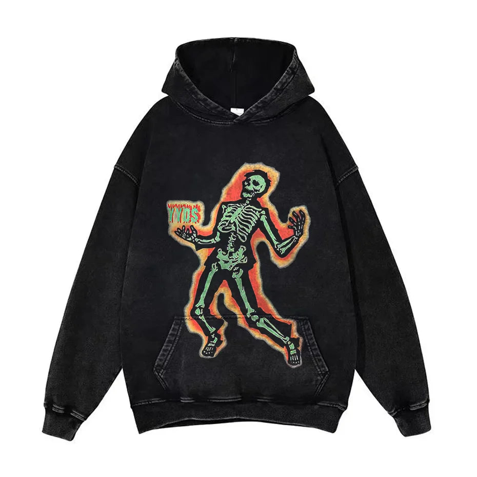 Anime Pain Graphic Hoodie Men's Retro Washed Harajuku Streetwear