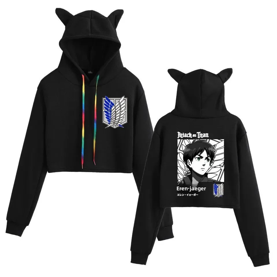 Spring Autumn Hoodie Attack on Titan Print Oversize Crew Neck Pullover Women's Sweatshirt Polyester Fiber Full Sleeve