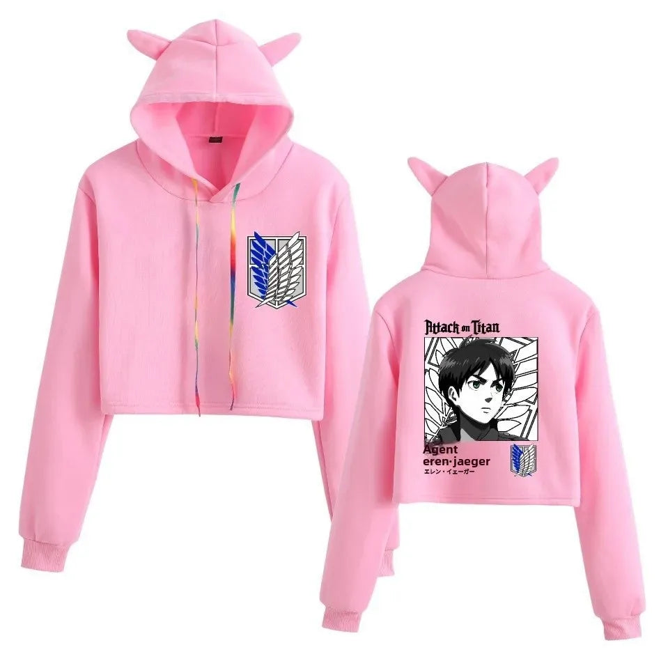 Spring Autumn Hoodie Attack on Titan Print Oversize Crew Neck Pullover Women's Sweatshirt Polyester Fiber Full Sleeve