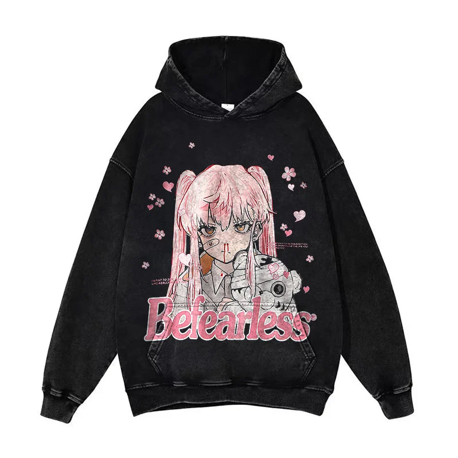 Anime Pain Graphic Hoodie Men's Retro Washed Harajuku Streetwear
