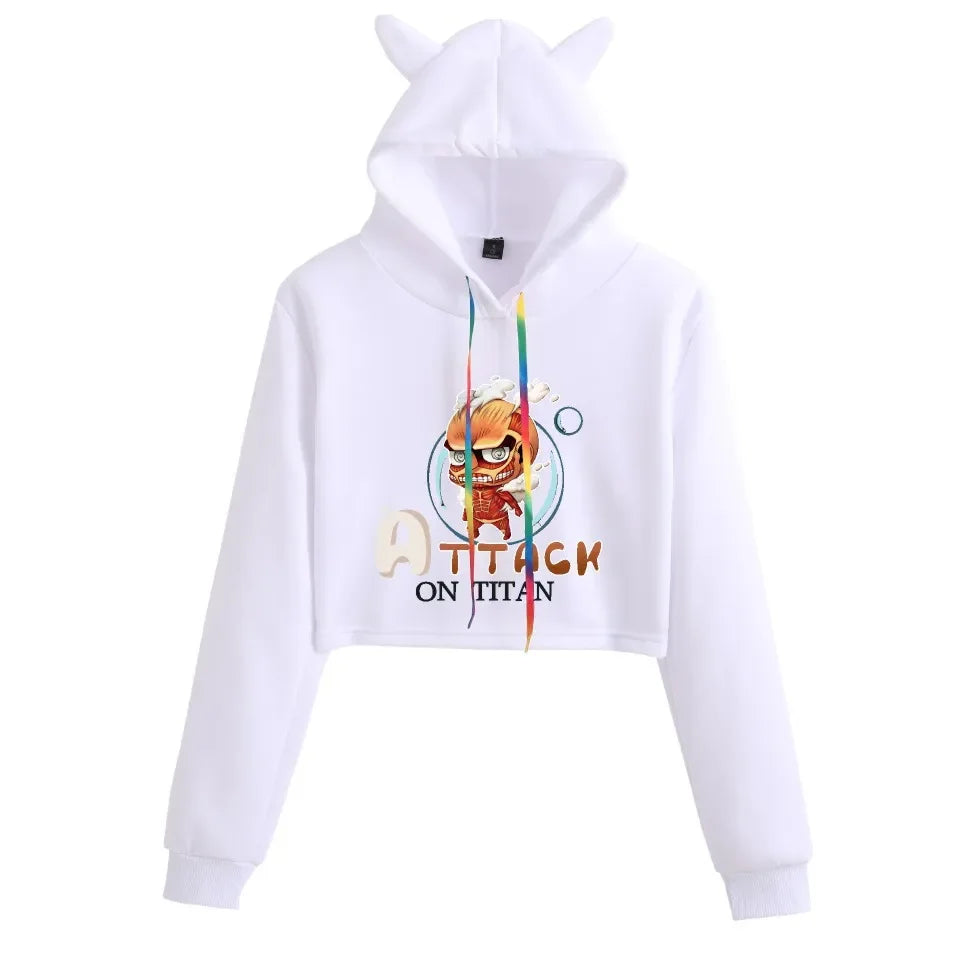 Spring Autumn Hoodie Attack on Titan Print Oversize Crew Neck Pullover Women's Sweatshirt Polyester Fiber Full Sleeve