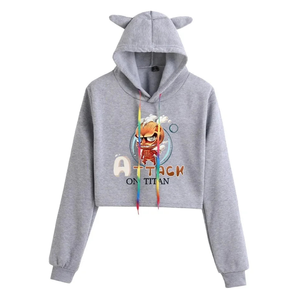 Spring Autumn Hoodie Attack on Titan Print Oversize Crew Neck Pullover Women's Sweatshirt Polyester Fiber Full Sleeve