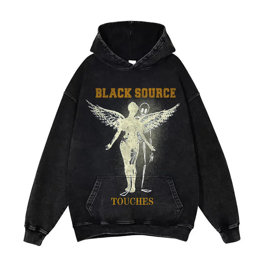 Anime Pain Graphic Hoodie Men's Retro Washed Harajuku Streetwear