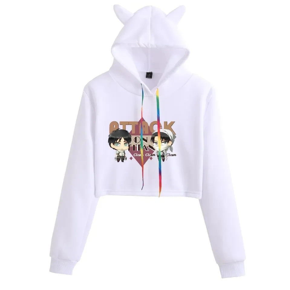 Spring Autumn Hoodie Attack on Titan Print Oversize Crew Neck Pullover Women's Sweatshirt Polyester Fiber Full Sleeve