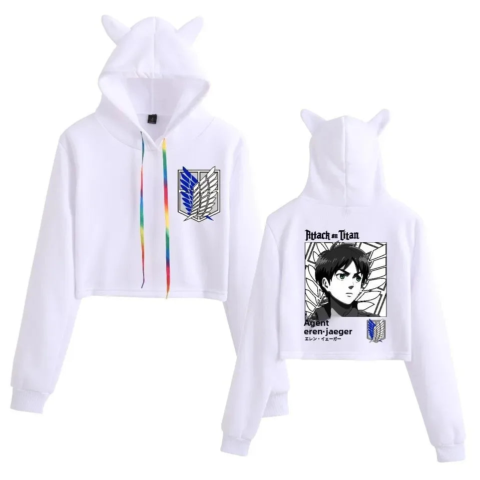 Spring Autumn Hoodie Attack on Titan Print Oversize Crew Neck Pullover Women's Sweatshirt Polyester Fiber Full Sleeve
