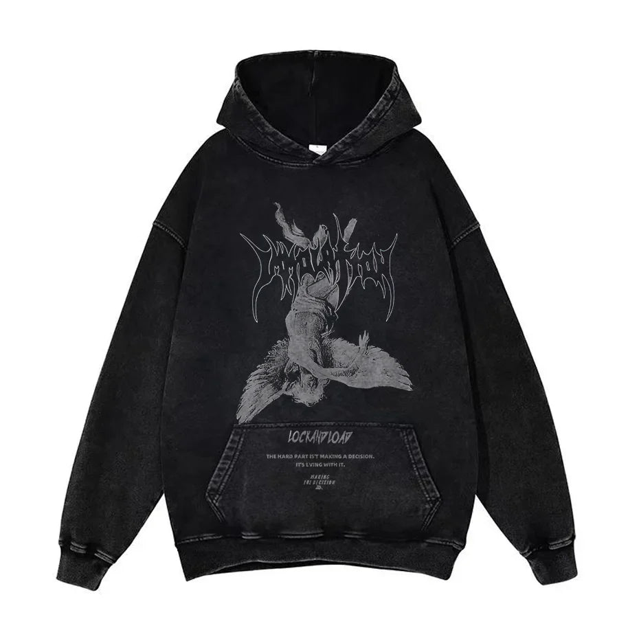 Anime Pain Graphic Hoodie Men's Retro Washed Harajuku Streetwear