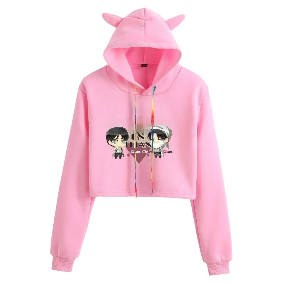 Spring Autumn Hoodie Attack on Titan Print Oversize Crew Neck Pullover Women's Sweatshirt Polyester Fiber Full Sleeve