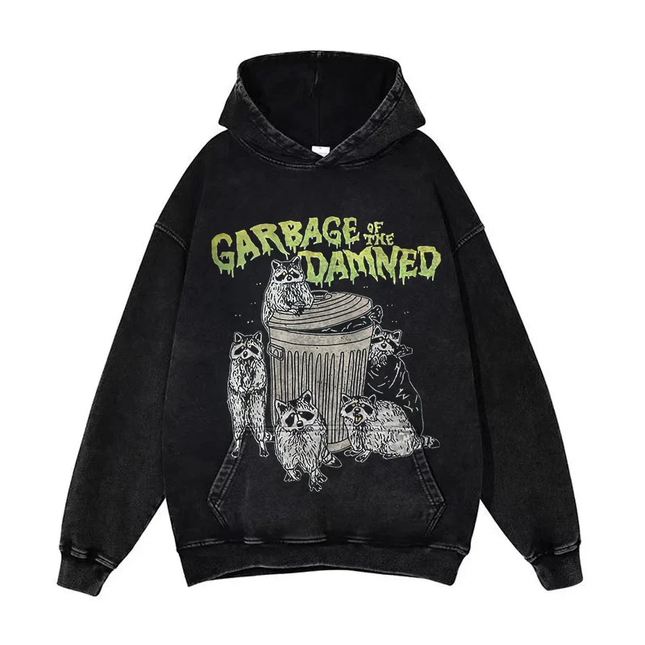Anime Pain Graphic Hoodie Men's Retro Washed Harajuku Streetwear