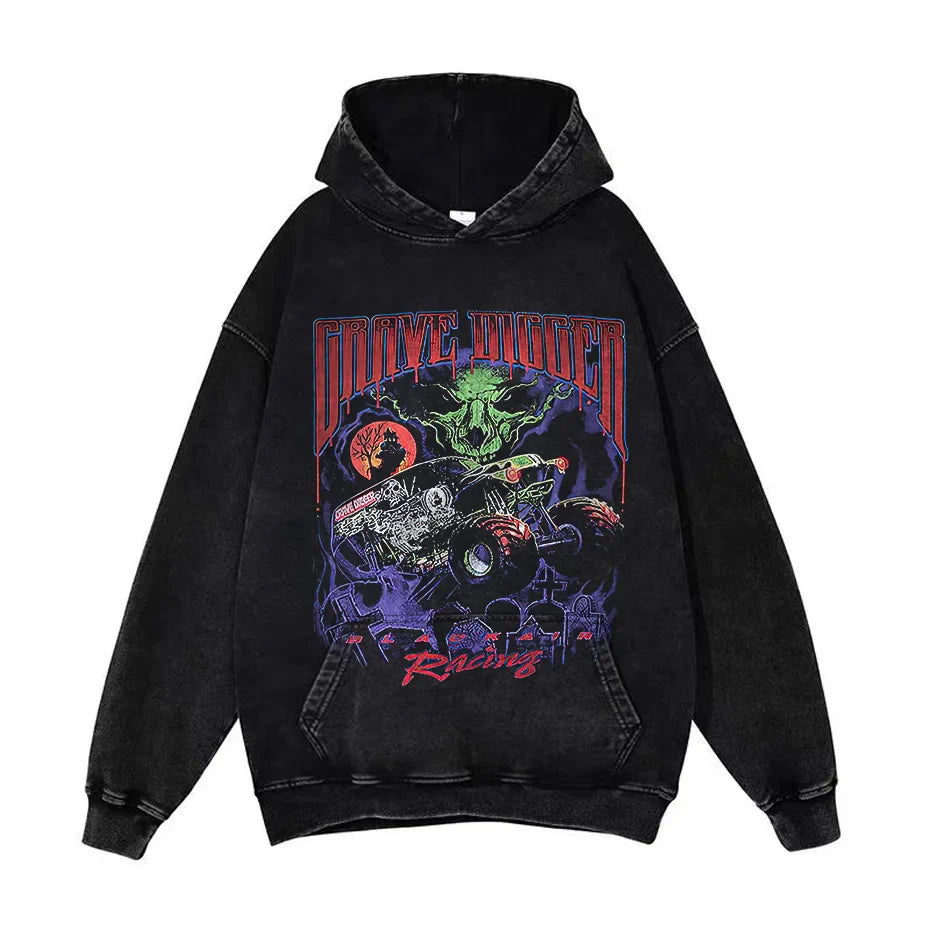 Anime Pain Graphic Hoodie Men's Retro Washed Harajuku Streetwear