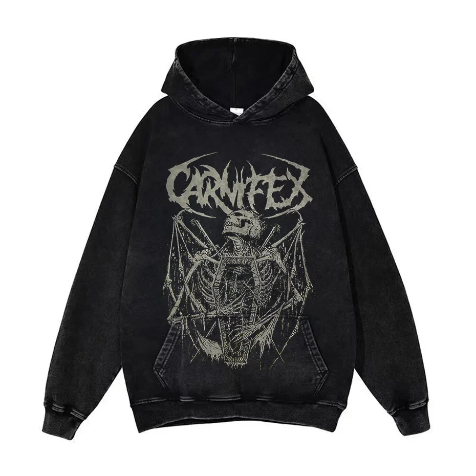 Anime Pain Graphic Hoodie Men's Retro Washed Harajuku Streetwear