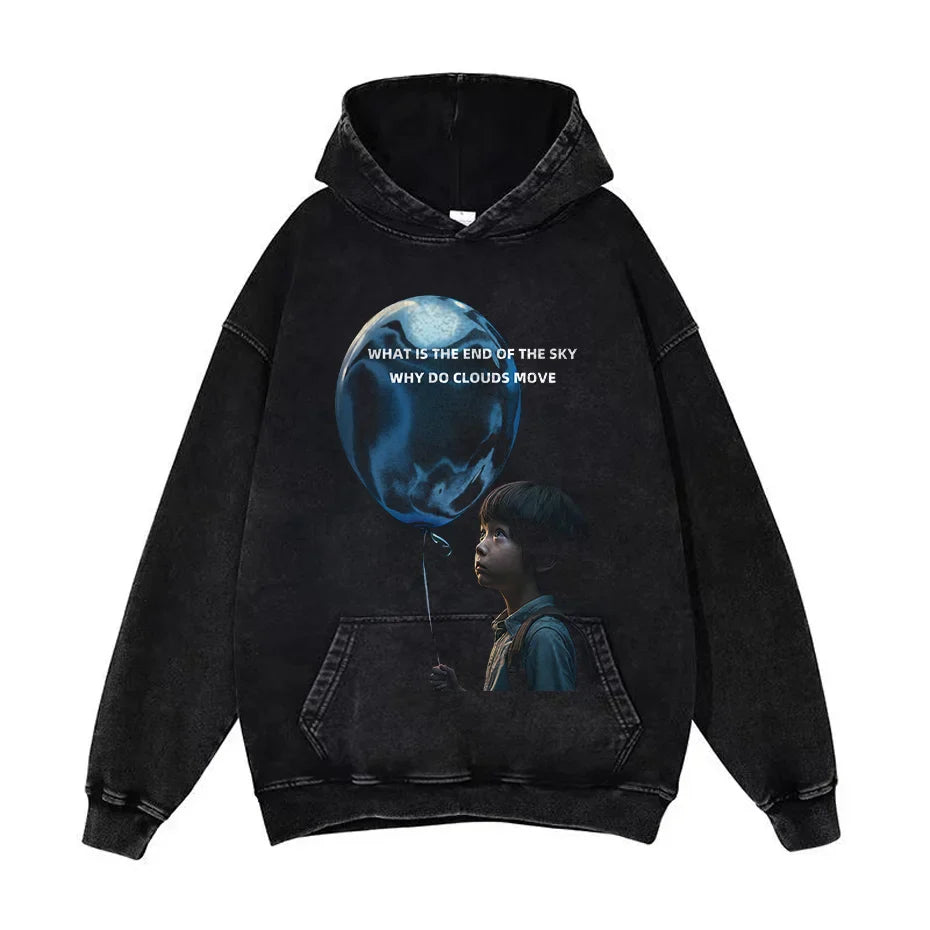 Anime Pain Graphic Hoodie Men's Retro Washed Harajuku Streetwear