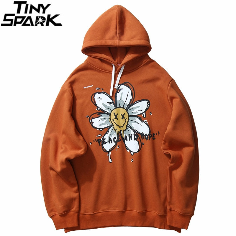 Harajuku Hoodie Sweatshirt Daisy Flower Men's Streetwear Hip Hop Hoodie Pullover Cotton Hooded Sweatshirt Fleece Winter