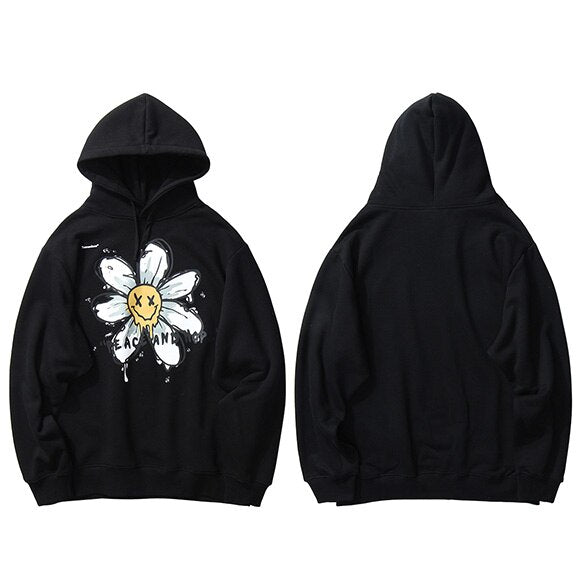 Harajuku Hoodie Sweatshirt Daisy Flower Mens Streetwear Hip Hop Hoodie Pullover Cotton Hooded Sweatshirt Fleece Winter
