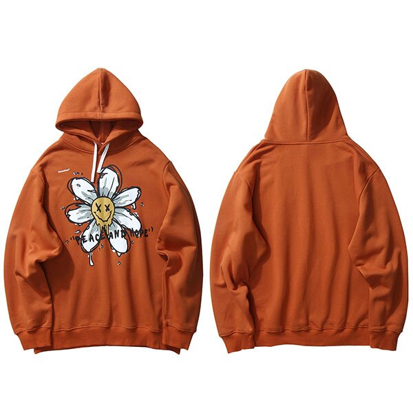 Harajuku Hoodie Sweatshirt Daisy Flower Men's Streetwear Hip Hop Hoodie Pullover Cotton Hooded Sweatshirt Fleece Winter